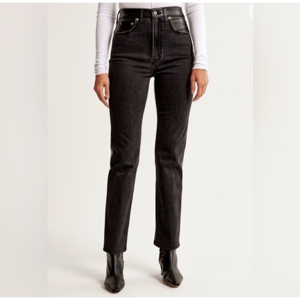 Abercrombie & Fitch The Ankle Straight Ultra High Rise Black Faux Leather Jeans